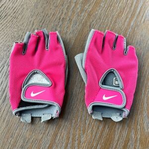 Nike Fit Dry Womens XS Fingerless Training Gloves Pink Grey Padded Weightlifting